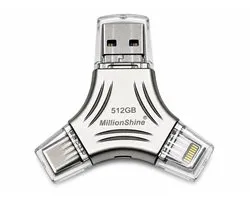 4-in-1 Triangle 512GB Dual Geheugenstick -USB-A, USB-C, Micro USB & Lightning - 400Mbps - Luxe design