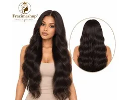 Frazimashop- Haarwerken echt haar - Braziliaanse Remy golf pruik- Pruik lang golf haar- 28 inch donkerbruin -Pruik dames echt haarstuk- human hair 13x1 lace wig
