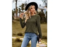 ASTRADAVI Casual Chic - Frayed Stripe Dames Blouse - Stijlvolle Top met Ronde Hals - Legergroen / 2X-Large