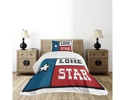 ABAKUHAUS Texas Star Bedsprei Set, State Flag ontwerp, gewatteerd tweedelig dekbed voor eenpersoonsbedden 170 x 220 cm, Cobalt Blue White Ruby