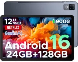 Tablette DOOGEE U12-Android 16-Tablette 12 pouces+écran 90Hz-9000mAh/18W-Gemini AI-UNISOC T7255 Octa Core-Tablette PC-24GB RAM+128GB ROM (2 TB/TF)-13 MP+8 MP-7,8 mm ultrafin-WiFi 5-Widevine L1-GPS-Face ID-OTG-FM