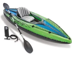 1 Man Inflatable Canoe with Aluminum Oars and Hand Pump - Green/Blue