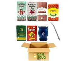 Damsouq® Mate Thee Mix Package - Starter Package - Pipori, Taragui, Amanda, Cruz de malta, Kharta Wit, Vert, Paille et tasse (5x 250 GR + 500GR)