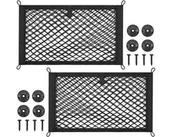2 stuks - kleine bagagenetten met elastische zakken - elastisch opbergnet - 25 x 45 cm rekbaar auto-organizernet - voor kofferbak, camper, boten, huis, auto - zwart