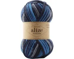 Laine pour chaussettes Alize Wooltime - Easy & Comfy - Superwash - Blauw/ Grijs/ Zwart