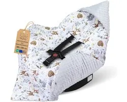 Couverture d'emmaillotage pour siège auto et poussette – couverture bébé Minky douce réversible avec capuche pour nouveau-nés – Hiver utilisable en déplacement et à la maison 90×90 cm Cerf gris clair Oeko-Tex