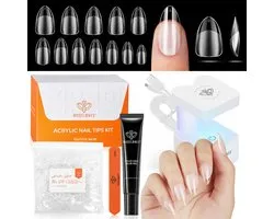 Thijox - Kit de capsules et de colle gel Modelones, 216 capsules couvrantes avec colle à ongles et lampe UV, 12 tailles pour extension d'ongles, idéal pour DIY