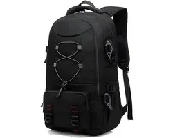 Sac à dos de voyage étanche 45 litres avec compartiment pour ordinateur portable - Sac à dos multifonction pour homme et femme - Plein air - Convient pour le Sport, le camping et l'usage quotidien - Couleur (noir)