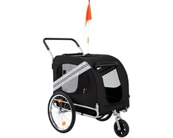 Oryxearth Poussette et Remorque pour Chien 2-en-1 – Poussette Pliable pour Animaux Noir – Cadre en Acier jusqu'à 80 kg – Maille Respirante & Harnais de Sécurité – Pour Petits et Grands Animaux