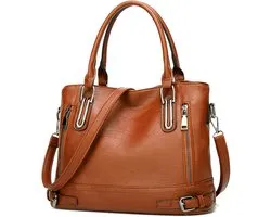 Damen Handtas PU Leder Top Griff Tas - Groot Volumineus - Bruin