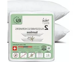 Twillie Pillow Protector 70 x 70 cm Bamboo Premium Quality Waterproof Zip and Anti-Acne Enriched with Natural Cotton Swiss Treatment Sanitized Anti-Mite