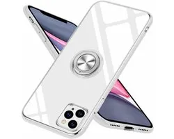Hoesje Geschikt voor iPhone 11 Pro Luxe Back Hoesje Metale Ring houder - Transparant
