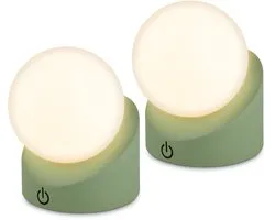 BRILONER Sora - Lot de 2 Lampes de table rechargeables - lumière blanc chaud - dimmable - pour intérieur et extérieur - 10 x 8 x 9 cm - vert