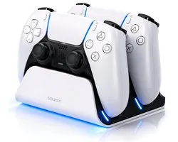 Sounix Oplaadstation geschikt voor PS5 / PS5 Slim / PS5 PRO / DualSense Controller - PS5 accessoires - Dual Oplader - Charging Dock - Wit