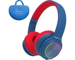 PowerLocus PLED Draadloze Koptelefoon Over-Ear voor Kinderen - LED lampjes - met Microfoon - Micro SD poort - Blauw/Rood
