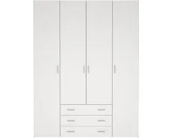Kledingkast Slaapkamer Wit - 4-deurs met 3 lades - MDF - 154x50x200cm