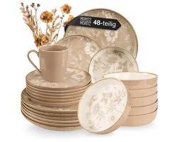 Moritz & Moritz MARIELLA 48-delig Serviesset 12 Persoons - Modern Borden Set in beige - Koffieservies met Borden, schalen en Kopjes - Combinatieservies