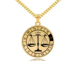 Collier signe du zodiaque Balance doré - Talisman du Zodiac en acier inoxydable - Acier inoxydable - 60 cm - Pax Amare