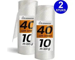 Noppenfolie - 2 stuks - 40cm x 10m - Extra sterk - Bubble Wrap Rol - Bubbeltjes plastic - Bescherm uw spullen - Voor inpakken en verhuizen - Bubbeltjesplastic