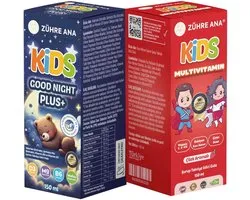 Zuhre Ana Kids Multivitamin & Good Night Plus Set – Kinder Multivitamine en Nachtrust Siroop – Met Vitamine C, D3, B12, Magnesium en Kruidenextracten – 2 x 150 ml