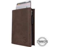 VEXON Legacy Prive - Wallet Pro - Premium Wallet Classic - Porte-cartes Carbone - Porte-cartes - Avec fermeture éclair - 10 cartes, billets et pièces - Porte-cartes de crédit RFID - Portefeuille homme et femme - Extensible - Cognac