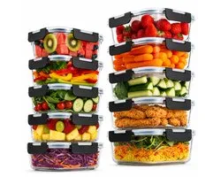 Boîtes de conservation en Glas - Lot de 10 - Boîtes Prep des repas - Boîtes de congélation - 1040 ml / 370 ml - Vert vif
