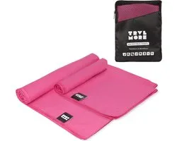 TRVLMORE Microvezel Handdoek - Set van 2 - L (75 x 150 cm) & XL (90 x 180 cm) - Sneldrogende Reishanddoek - Strandlaken - Badlaken - Roze