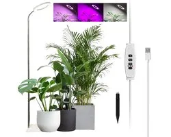 Rosnek LED Groeilamp Wit - Full Spectrum Kweeklamp met Basis & Aardstok - 10-level Dimmen - 3/9/12H Timer - Hoogte Verstelbaar (25-155cm) - 72LEDs Voor Grote Binnenplanten