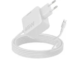 Chargeur USB-C Xssive 45 W pour ordinateur portable - 1,8 m - Chargeur Fast PPS - Compatible avec HP , Lenovo et Dell - Chargeur universel avec câble USB-C