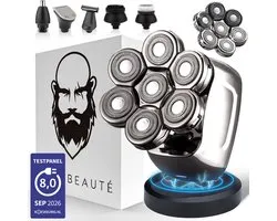 6-in-1 Scheerapparaat Mannen + Extra Scheerkop – Trimmer - Tondeuse - Sansbeauté® Skull Sharp PRO - Nat & Droog - Face en Head Shaver – Hoofd Kaal Scheren - Draadloos Opladen - Opzetstukken