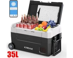 Glacière LabelOne - Glacière Voiture - 35L - Bluetooth - Dual Zone : congélation et réfrigération - modes max et éco - avec roues - 50.4x26x28.5cm