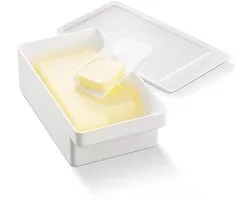 Afgesloten botervloot - Botervloot met deksel en mes - Botersnijder en bewaardoos - Vershouddoos - Gemakkelijk schoon te maken - Geschikt voor het bewaren van boter, kaas, mozzarella en talg - Wit