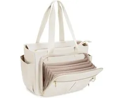 Tote Bag for Teachers with Accordion Box, Large Work Bag, Beige (Patent Design) - ShopVlot