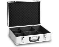 Aluminium fotokoffer zilver - robuuste, afsluitbare aluminium koffer voor camera & lenzen met stofbescherming, schuimrubberen bekleding, incl. 2 x sleutels & 5 x aanpasbare scheidingswanden