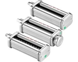 Pasta-accessoire voor KitchenAid staande mixer- roestvrijstalen pastaroller- en snijset inclusief pastaroller- spaghetti- en fettuccinesnijder- pastamaker met 8 instelbare dikteknoppen- 3 stuks