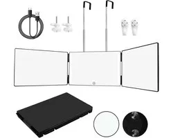 360 Degree Hairdressing Mirror - 3-Way Mirror with LED Lights and Adjustable Hooks - Perfect for Cutting, Shaving, Makeup, and Hair Styling - Includes 10X Magnifying Mirror