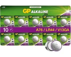 GP Extra LR44 batterij - 10 stuks knoopcel alkaline 1,5V | Batterijen LR44 (compatibel met V13GA, AG13, A76, L1154F, LR 44)
