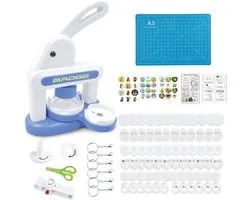 TopChoice® Button Maker - Machine à badges - Machine à épingles - avec 85 Accessoires et Coupe-cercle - Bleu