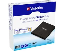 Verbatim Slimline Serie - Externe DVD-RW Drive - USB-C - Nero Burn & Archive - Zwart