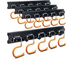 TURAKOS Support pour outils de jardin, 4 x 40 cm, support mural avec revêtement en caoutchouc antidérapant, suspension d'outils de jardin pour garage, abri à outils, cave