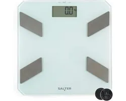 Salter Glass Analyser Bathroom Scale – Electronic Digital Bodyweight, Body Fat, Body Water Scale, 180 kg/23pcs 3 lb, LCD Easy To Read Display, 9 User Memory, Step On Instant Readings, Includes Batteries