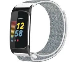 Nylon Smartwatch bandje - Geschikt voor Fitbit Charge 5 / Fitbit Charge 6 nylon bandje - zeeschelp - Strap-it Horlogeband / Polsband / Armband