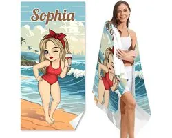 Personalized Name Beach Towel, Bath Towel with Name, Microfiber Beach Towel, Large 100x200cm, Summer Holiday Gift for Friends, BFF, Sisters (A,100x200cm)