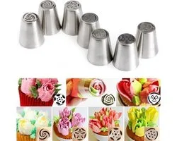 7 RVS spuitmondjes set - Tulp vorm
