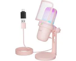 Microphone USB pour le gaming et le streaming en direct - Mini microphone à condensateur avec éclairage RGB, filtre anti-pop et suspension antichoc pour PC, PS4, PS5 et Mac