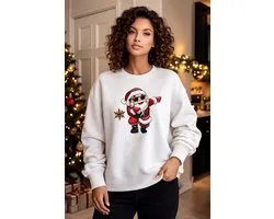 La Booty Kersttrui Dames- Oversized- Zachte Sweat stof- Off White- Dabbing Santa Print- maat L/ XL