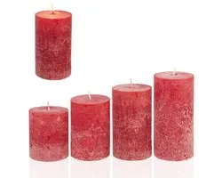 Candelo 4-delige set rustieke kaarsen Ambiente Kerst – adventskranskaars rustiek – rood / red – 8/10/12/14 cm – rode stompkaars advent kerstkaars