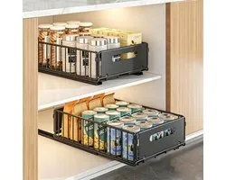 REFTTENW Uitschuifbare Keukenkast Organizer Met Verschuifbare Legplanken, Telescopische Laden, 2 Stuks, Uittrekbare Kastorganizer, Zonder Boren Of Vastnagelen