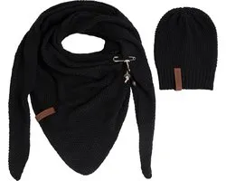 Knit Factory 2-delige Dames Winterset - Coco Omslagdoek - Coco Beanie - Set met sjaal en muts voor dames - Zwart