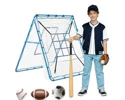 2‑in‑1 baseball rebounder met 9-doelen target – Verstelbaar fielding trainingsnet, opklapbaar multi-sport rebound net voor honkbal, voetbal, volleybal & meer